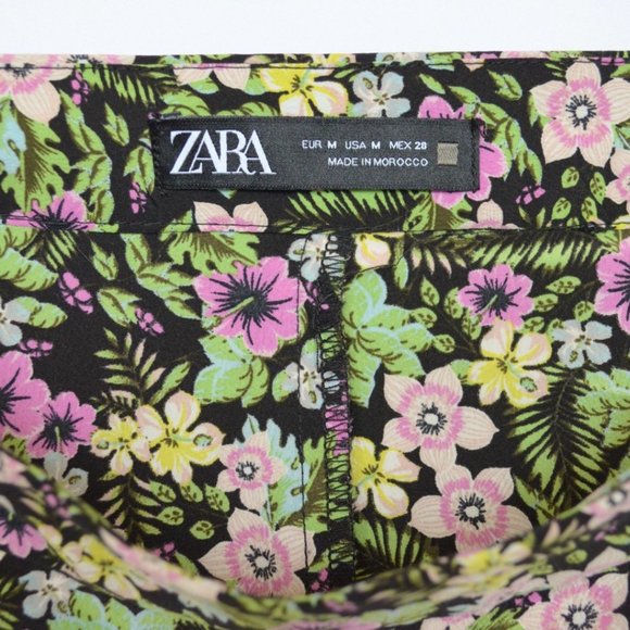 Zara Floral Print Multicolor Purple Green Mini Skirt (Built in Shorts) - Picture 4 of 4
